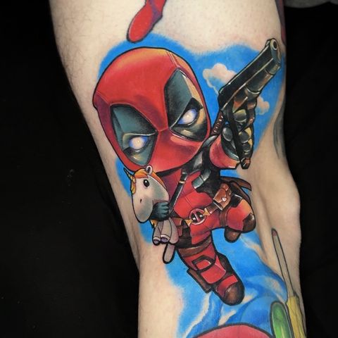 Chibi Deadpool color tattoo