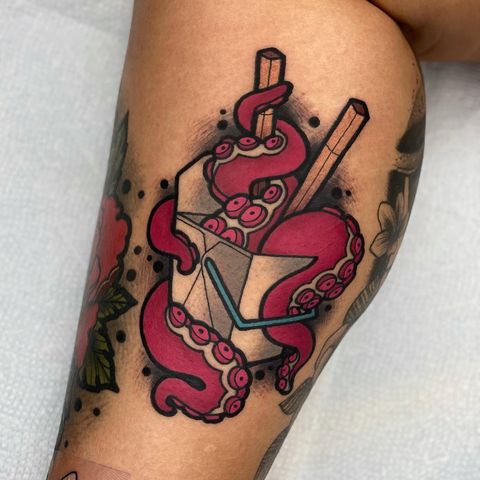 Octopus and takeout box tattoo
